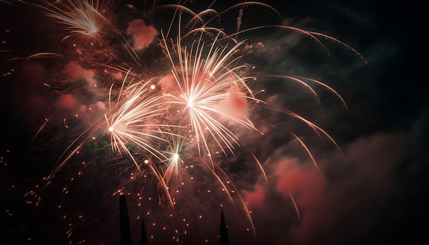 Fuochi d'artificio esplosivi accendono la vibrante celebrazione della notte d'estate generata dall'intelligenza artificiale