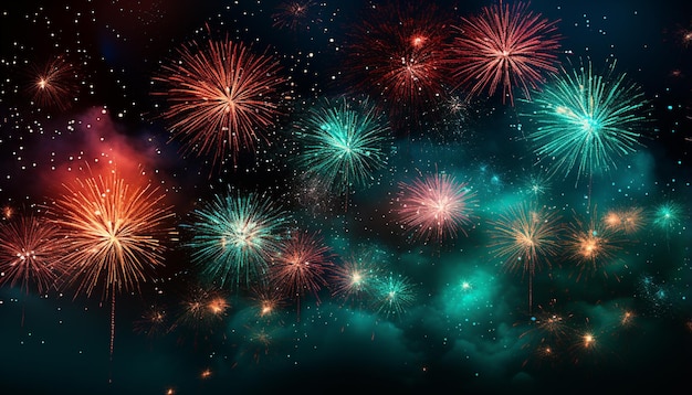 Free photo explosive fireworks illuminate the night celebrating with vibrant colors generated by artificial intelligence