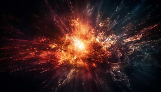 爆発科学がビッグバン星雲と AI によって生成された銀河の抽象的な点に点火する