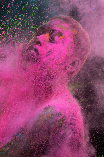 Expressive black model with pink powder