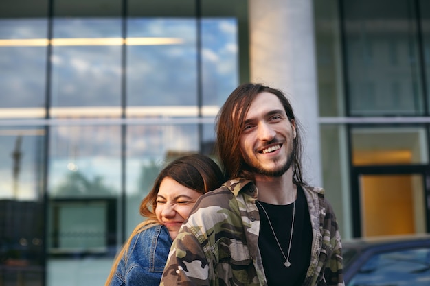 Expressive couple posing outdoor