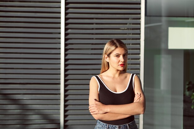 An expressive female model is posing