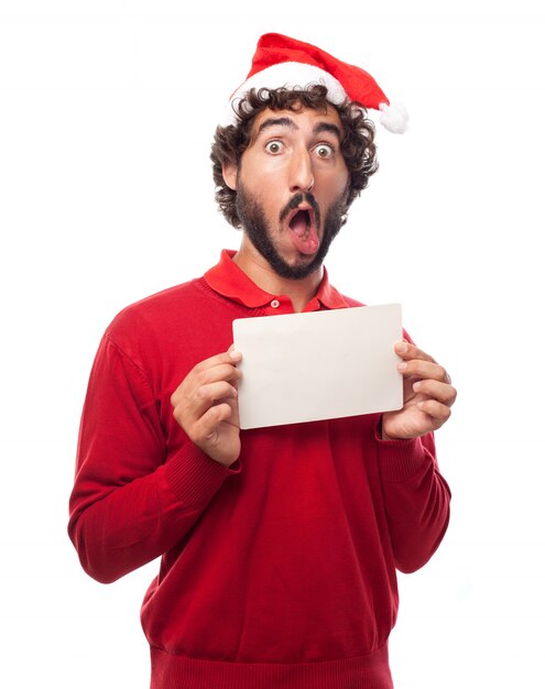 Expressive guy with an empty sign