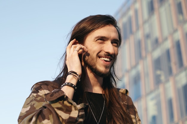 Expressive man posing outdoor