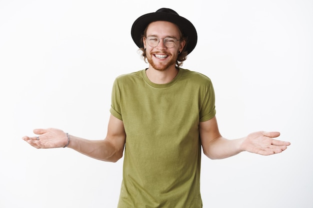 Expressive redhead bearded man with a hat