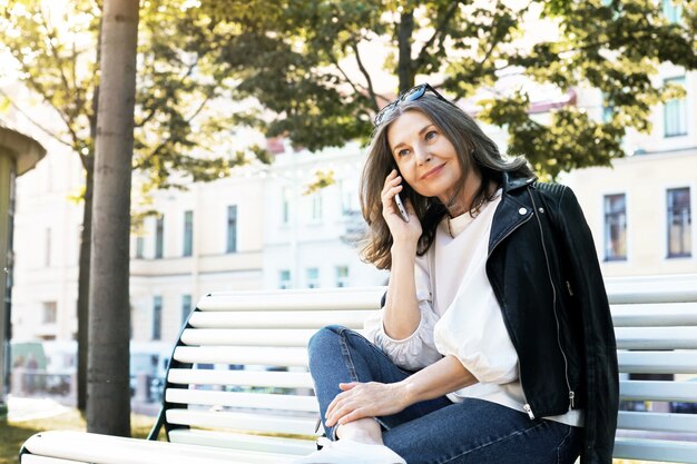 Expressive senior woman posing