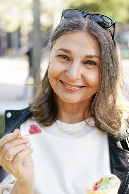 Expressive senior woman posing