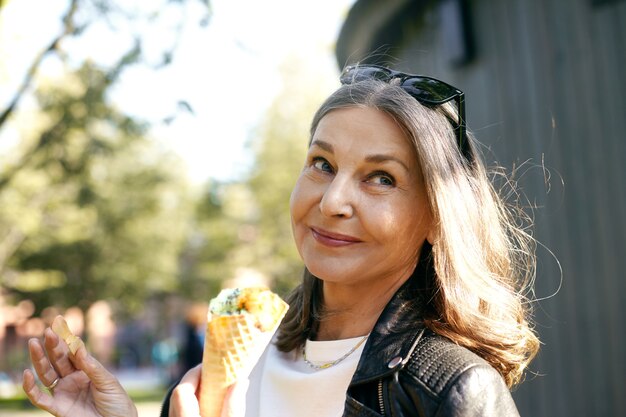 Expressive senior woman posing