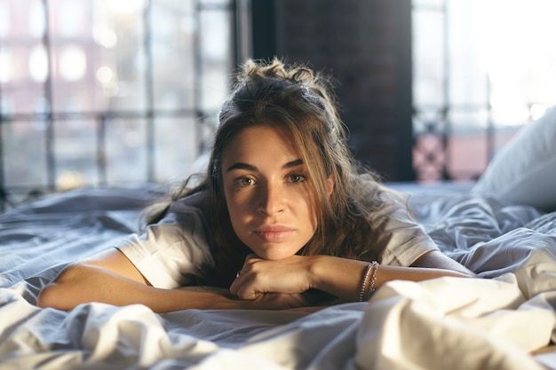 Expressive woman posing indoor