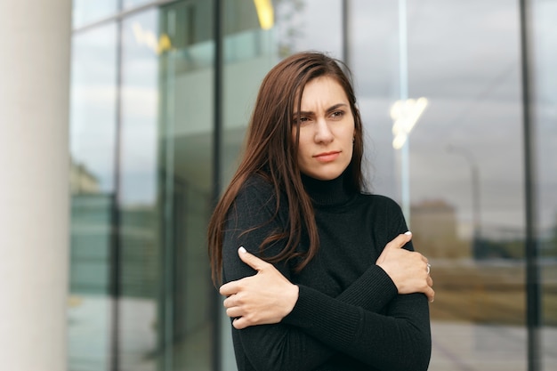 Expressive woman posing outdoor