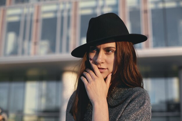 Expressive woman posing outdoor