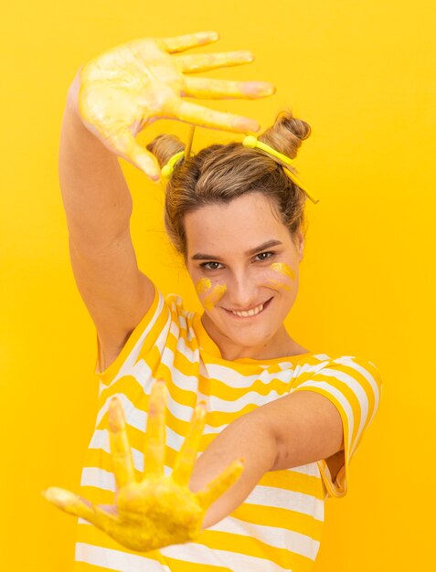 expressive woman with painted hands