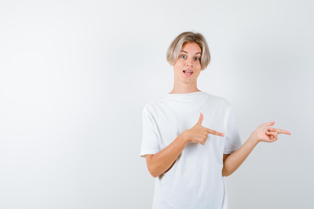 Expressive young boy posing in the studio