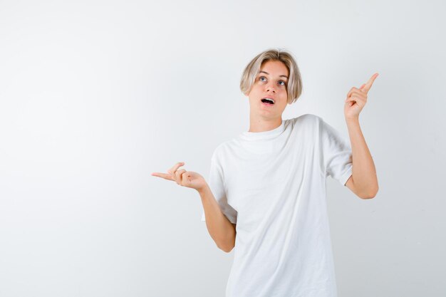 Expressive young boy posing in the studio