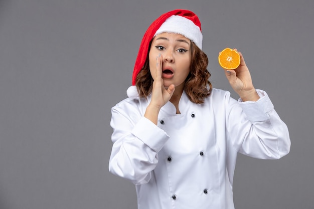 Expressive young cook posing for winter holidays