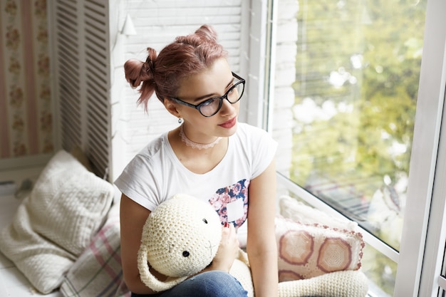 Expressive young girl posing indoor