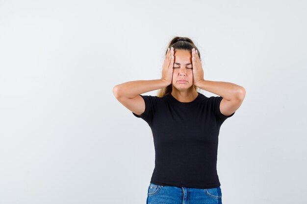 Expressive young girl posing in the studio