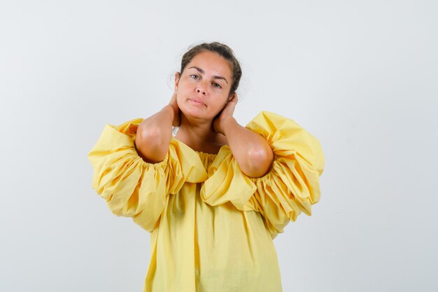 Expressive young girl posing in the studio