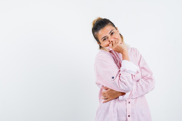 Expressive young girl posing in the studio