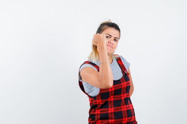 Expressive young girl posing in the studio