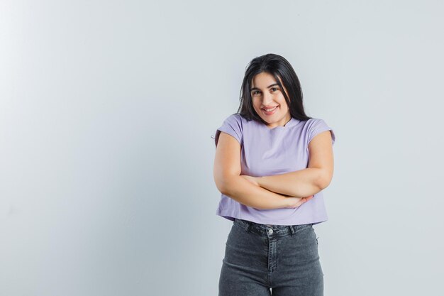 Expressive young girl posing in the studio