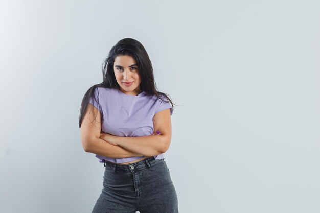 Expressive young girl posing in the studio