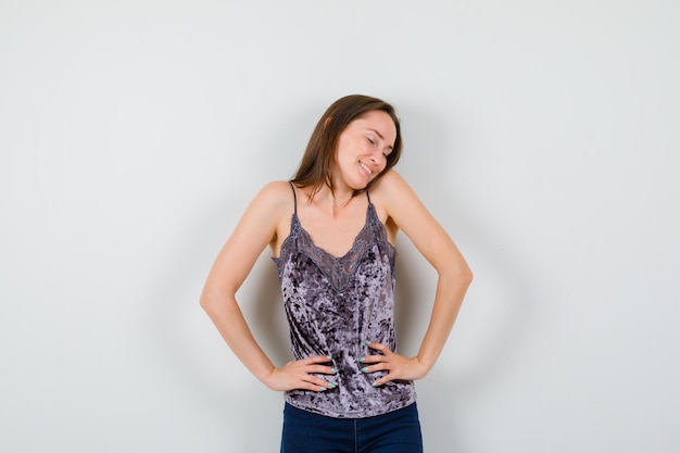 Expressive young lady posing in the studio