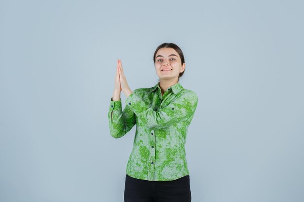 Expressive young lady posing in the studio