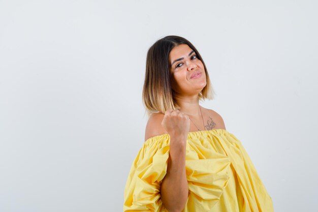 Expressive young lady posing in the studio