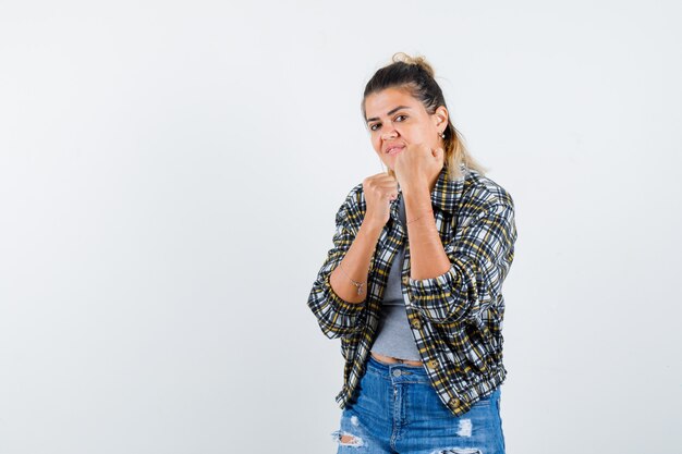 An expressive young lady posing