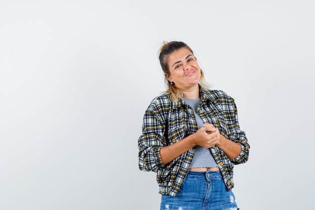 An expressive young lady posing