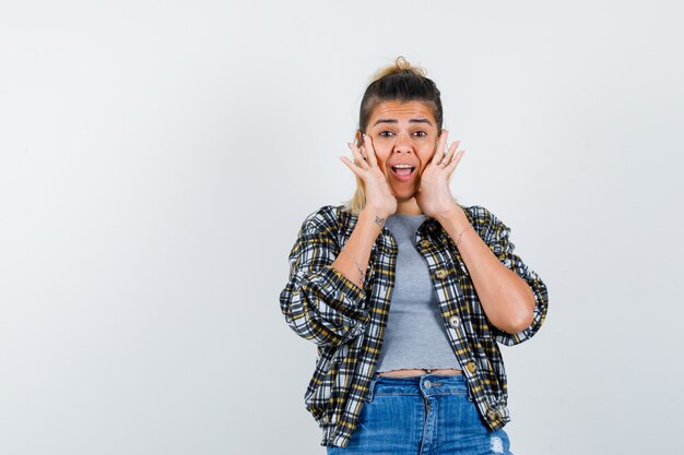 An expressive young lady posing