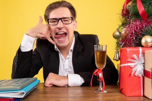 Expressive young man posing for Christmas