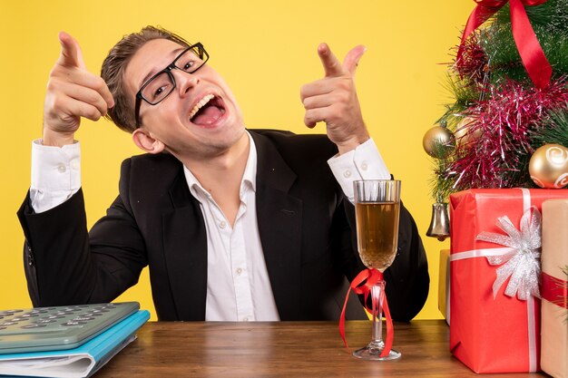 Expressive young man posing for Christmas