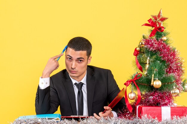 Expressive young man posing for Christmas