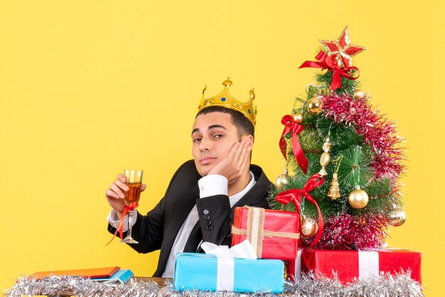 Expressive young man posing for Christmas