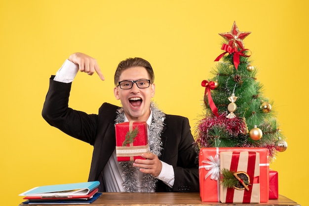 Expressive young man posing for Christmas