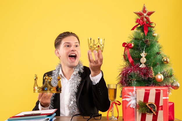 Expressive young man posing for Christmas