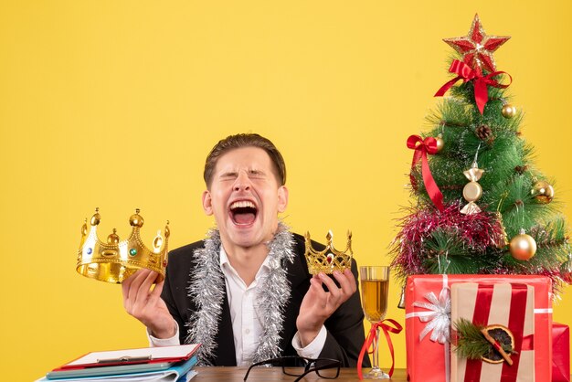 Expressive young man posing for Christmas