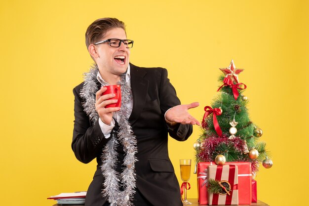 Expressive young man posing for Christmas