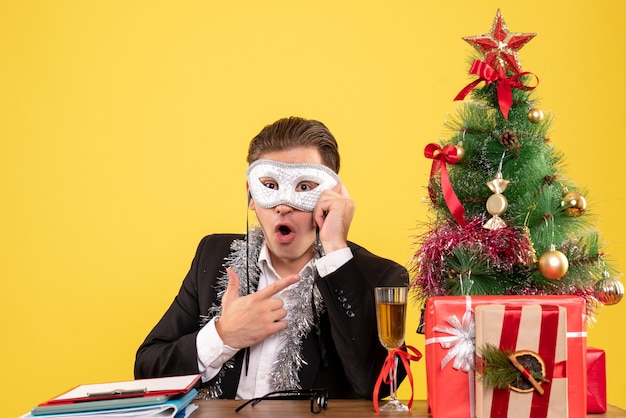 Expressive young man posing for Christmas