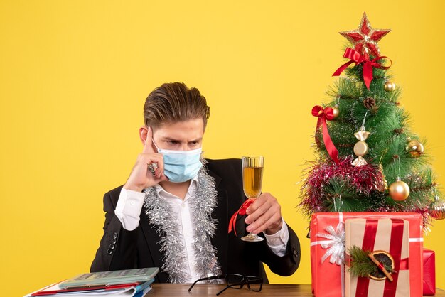 Expressive young man posing for Christmas