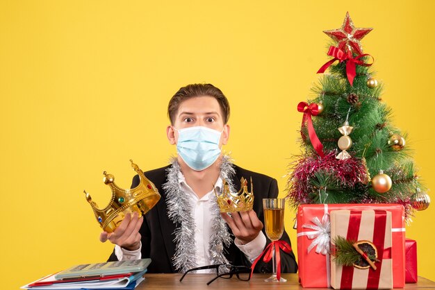 Expressive young man posing for Christmas