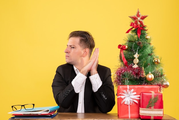 Expressive young man posing for Christmas