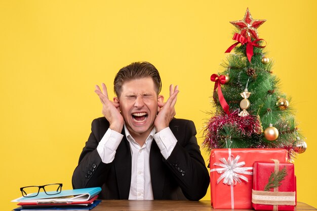 Expressive young man posing for Christmas