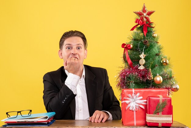 Expressive young man posing for Christmas