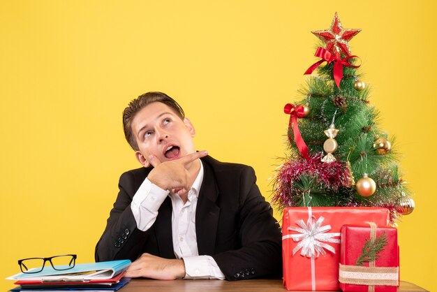 Expressive young man posing for Christmas