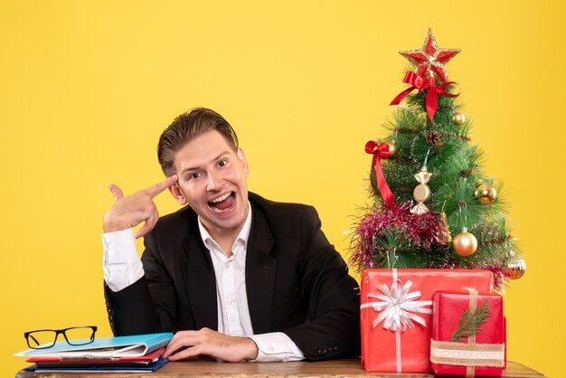 Expressive young man posing for Christmas