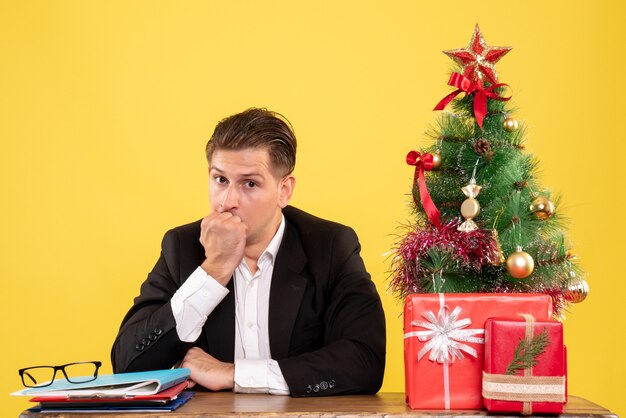 Expressive young man posing for Christmas