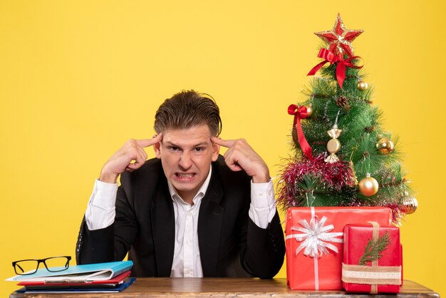 Expressive young man posing for Christmas